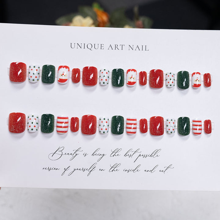 Festive Christmas-Themed Press-On Nail Art