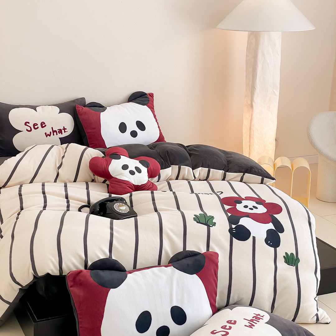 Cozy quilted bedding set with panda motif and plush pillow