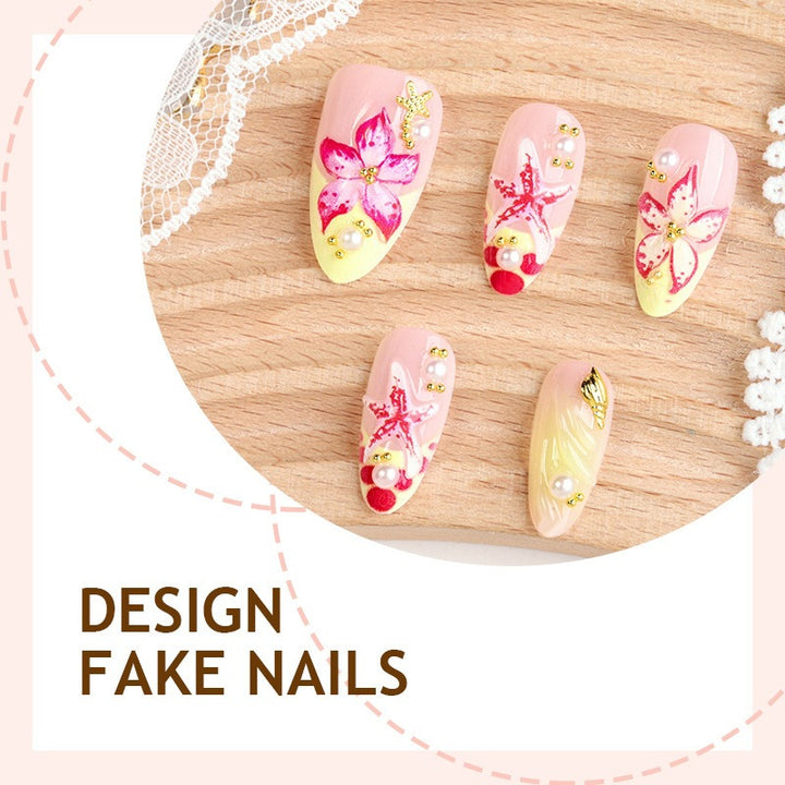 Acrylic nail set with luxurious 3D details and floral design Stornfield