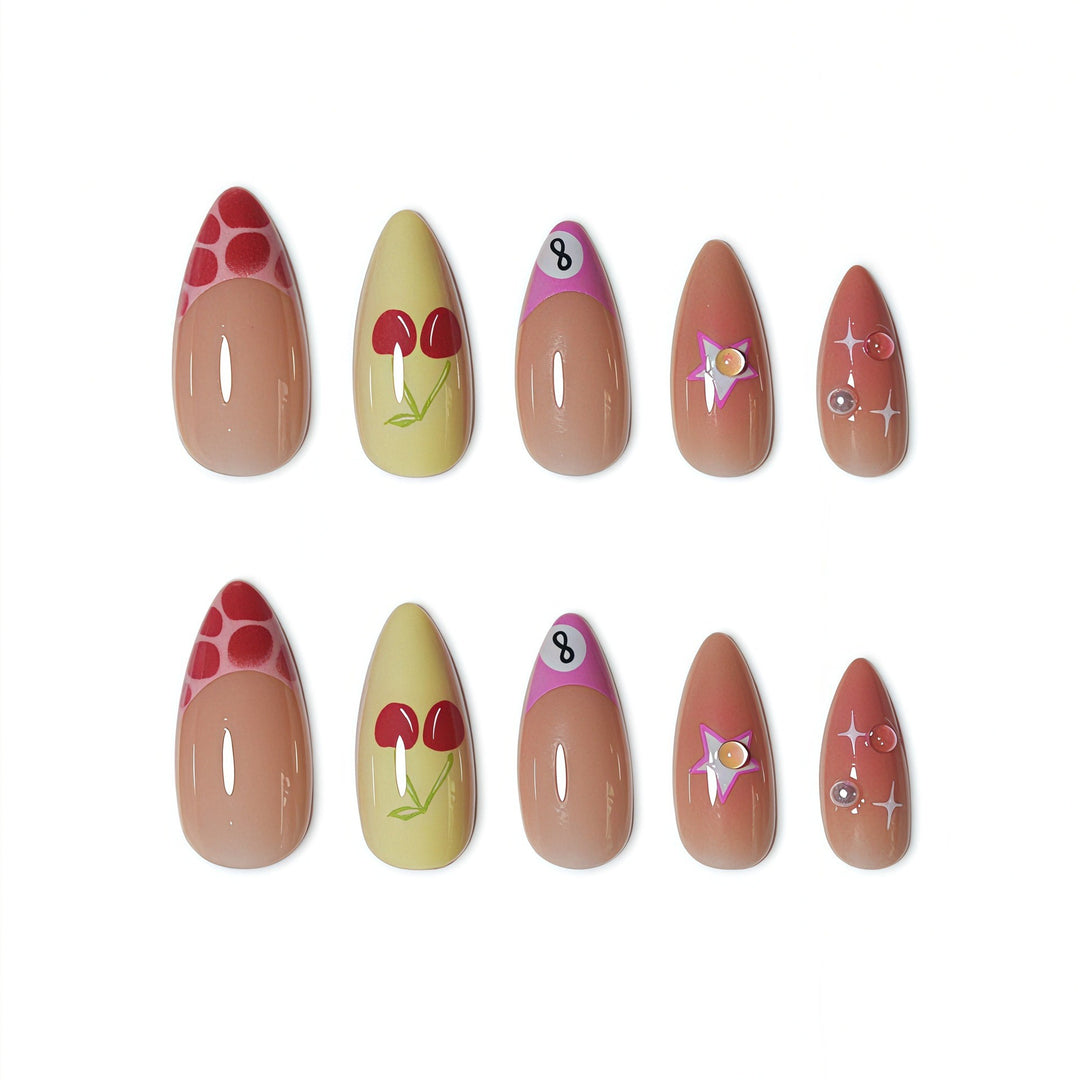 Artistic Cherry Print Nail Enhancements Stornfield