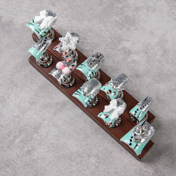 Decorative Press-On Nail Art Set with Glitzy Silver Accents