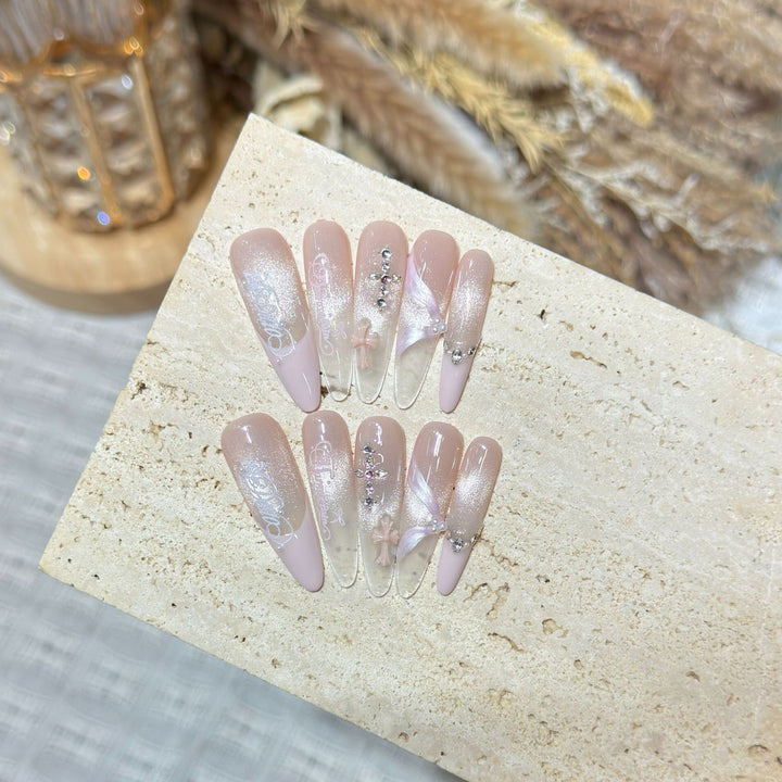 Elegant Stiletto Press-On Nail Set with Intricate Designs Stornfield