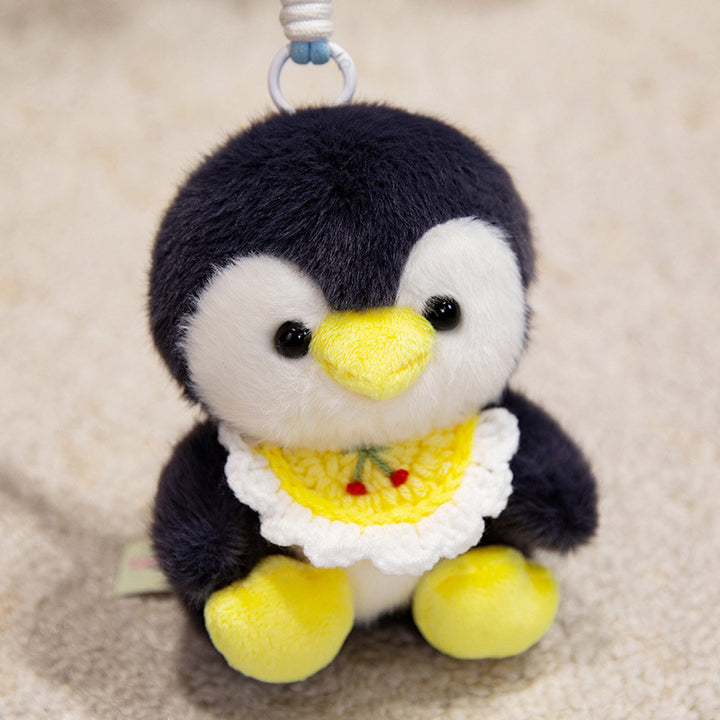 Plush Penguin Decorative Bag Charm with Crochet Bib and Spring-Loop Clip Stornfield