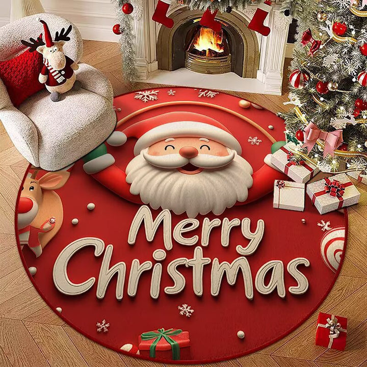 Festive Christmas-Themed Round Area Rug for Home
