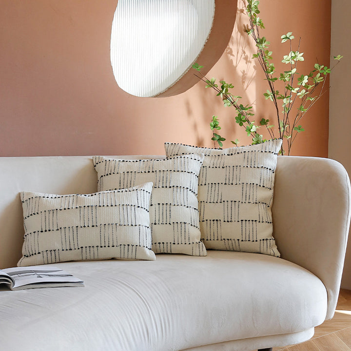 Structure cushion cover in Scandinavian design made of cotton twill with dotted tuft decoration