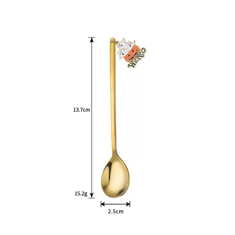 Long Bar Spoon Cocktail Stirring Spoon made of Stainless Steel with Halloween Ghost Design