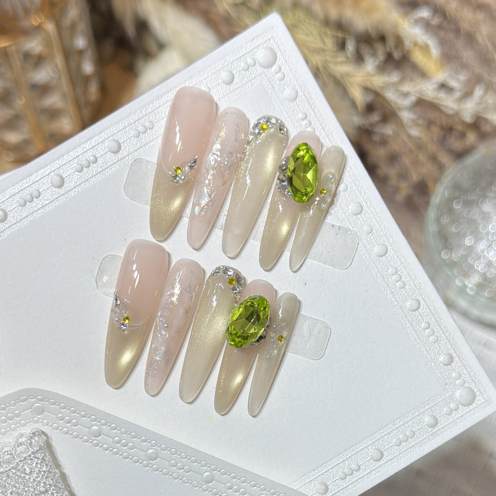 Chic Decorative Stiletto Press-On Nails with Gemstone Accents Stornfield