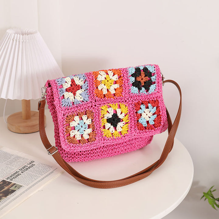 Fashionable shoulder bag with colorful crochet pattern Stornfield
