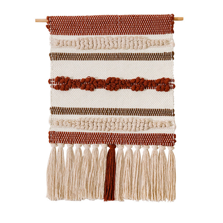 Woven Boho wall tapestry with macrame fringes and handcrafted textured relief Stornfield