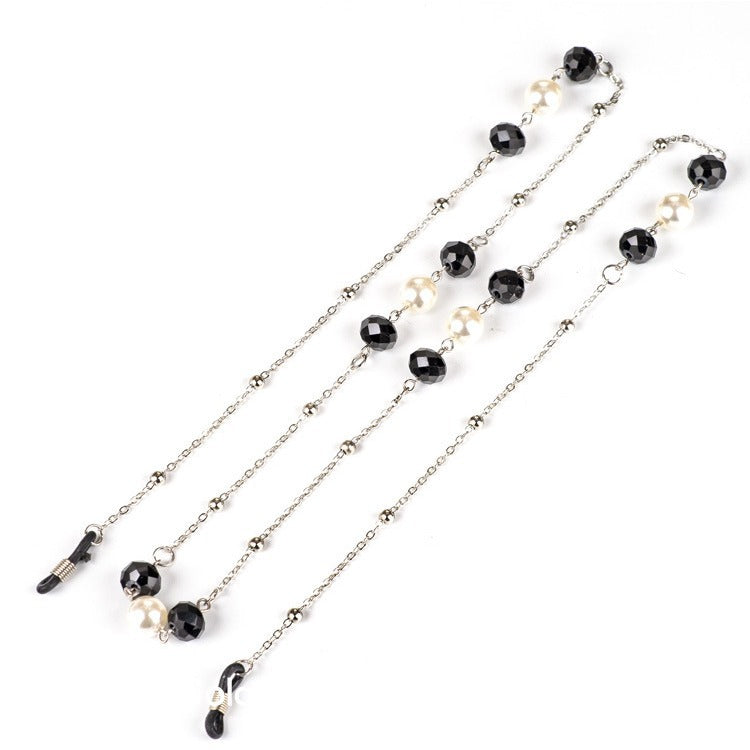 Elegant Pearl and Black Bead Eyewear Chain Stornfield