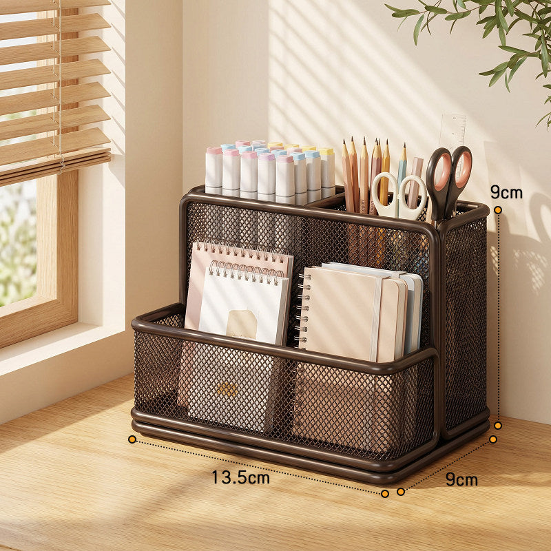 Slanted Mesh Desktop Multi-Compartment Stationery and Document Organizer