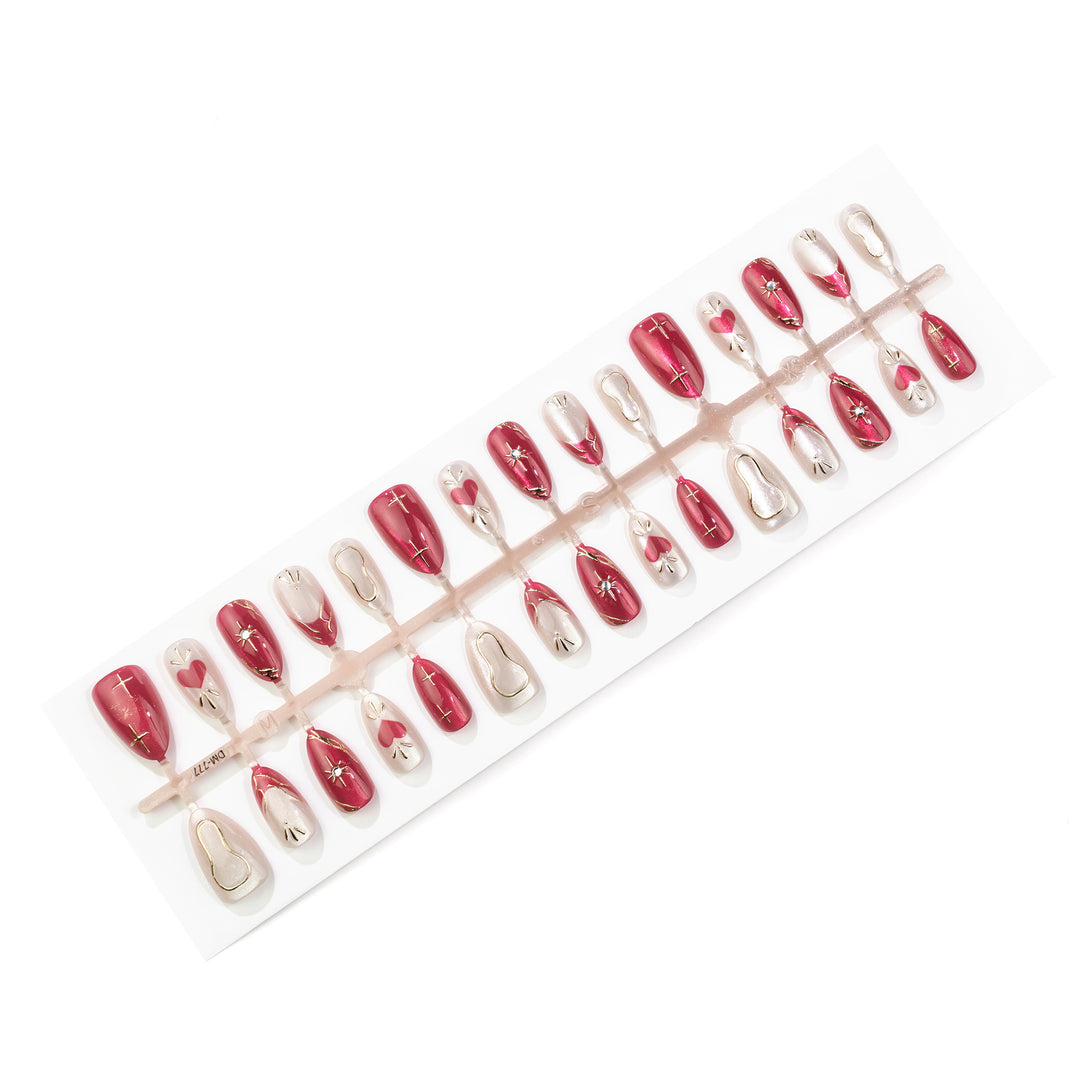 Glamorous Heart and Star-Embellished Press-On Nail Art Set