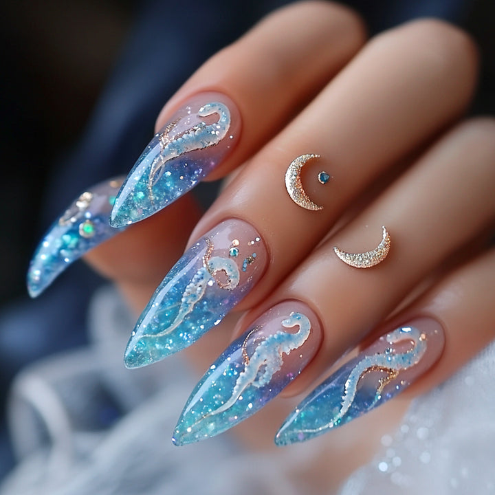 Artistic acrylic nails with glitter details Stornfield