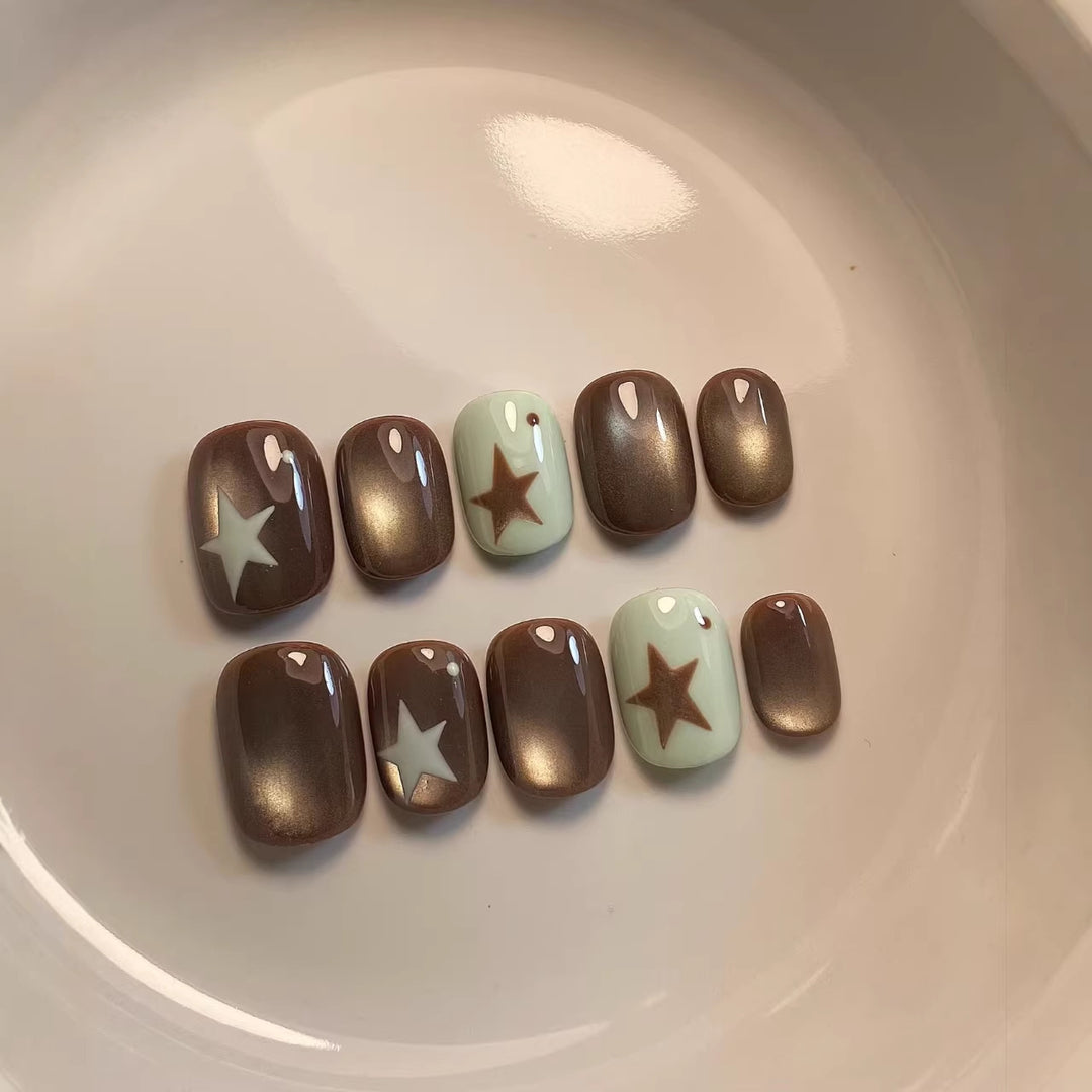 Star-Patterned Press-On Nail Art Set