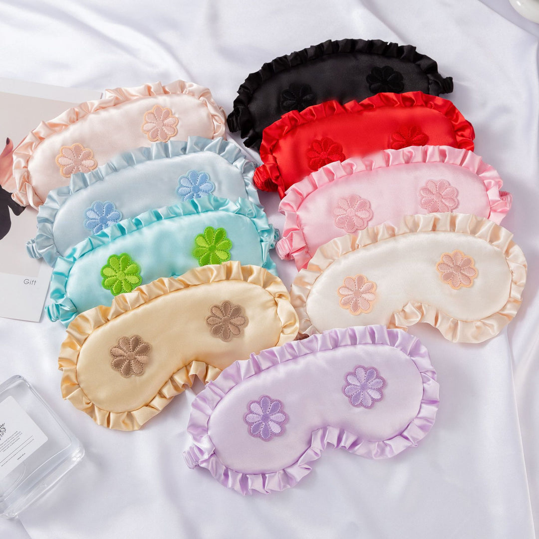 Women's embroidered satin sleep mask with gathered ruffled edge and soft padding Stornfield