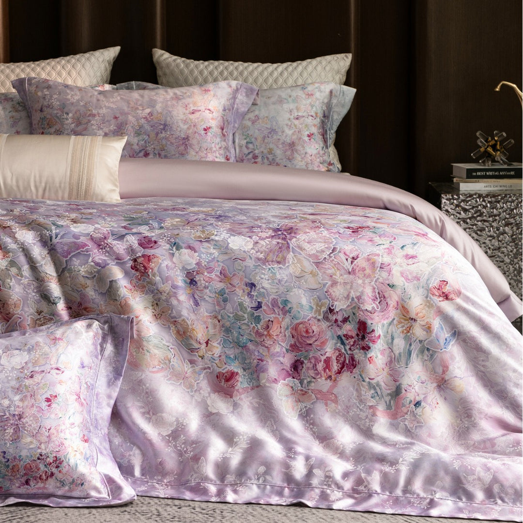 Luxury Floral Satin-Feel Duvet Cover Set