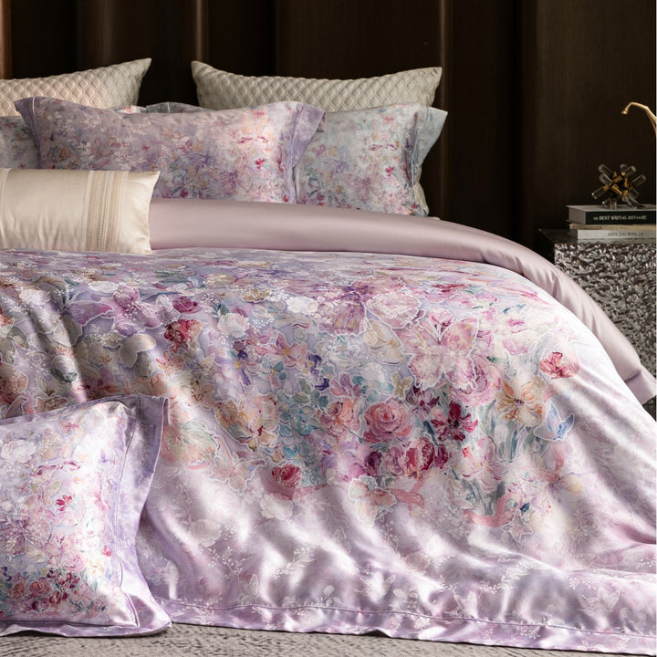 Luxury Floral Satin-Feel Duvet Cover Set
