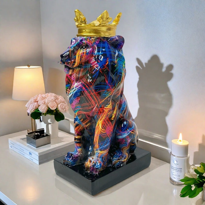 Colorful Lion Sculpture with Crown Stornfield