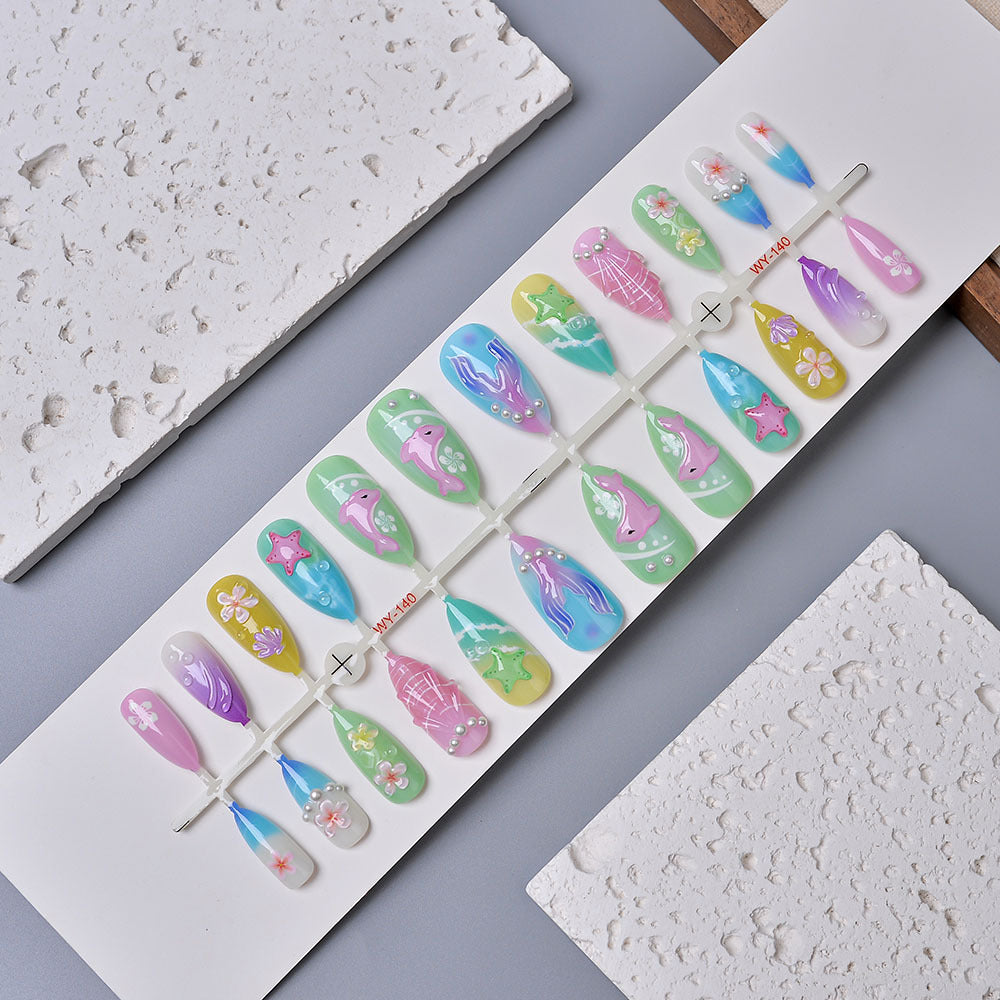 Artistic Ocean-Themed Press-On Nail Set Stornfield