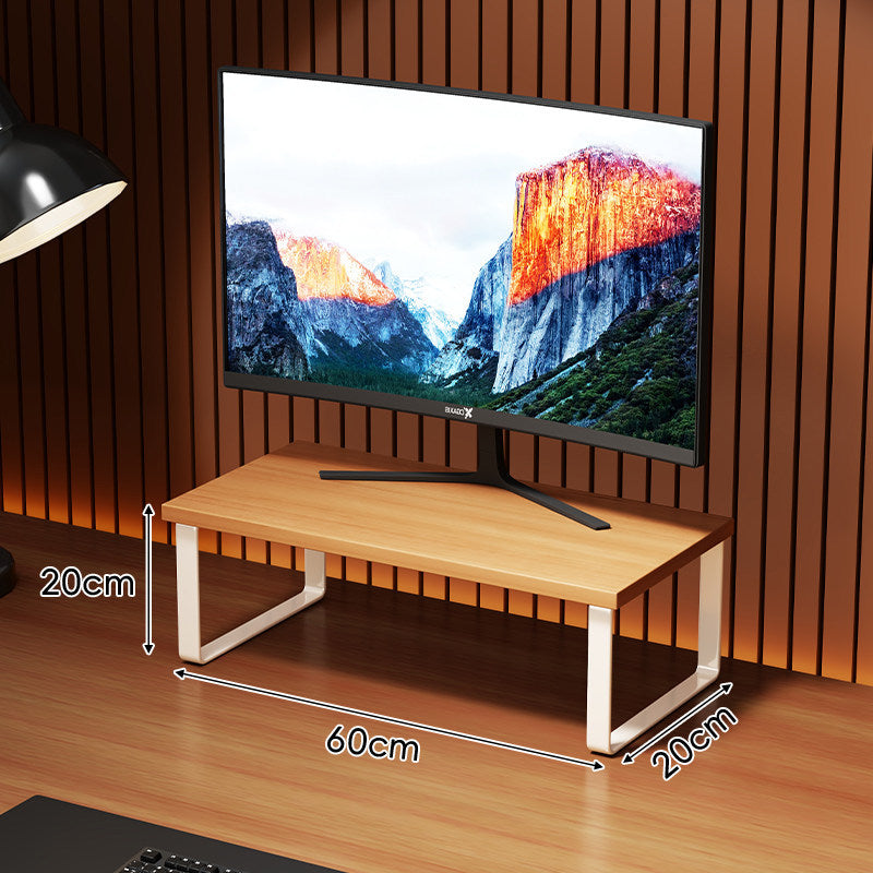 Compact Wooden-Top Monitor Riser Stand with Metal Frame and Under-Shelf Storage