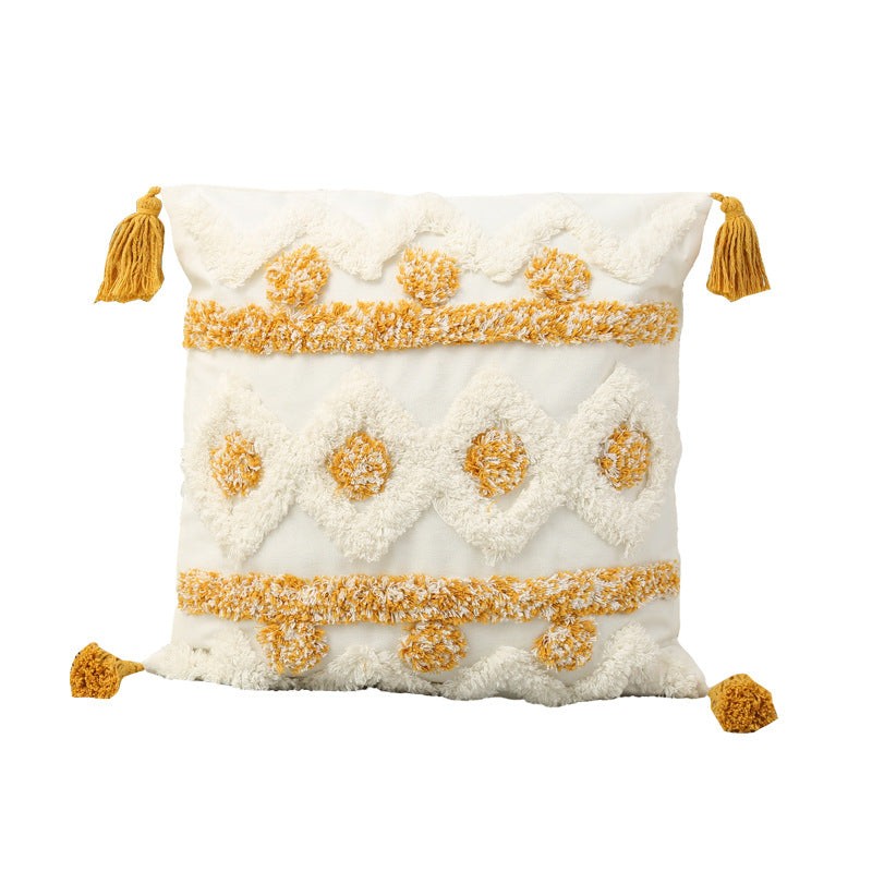 Boho Textured Chevron Tassel Throw Pillow Cover