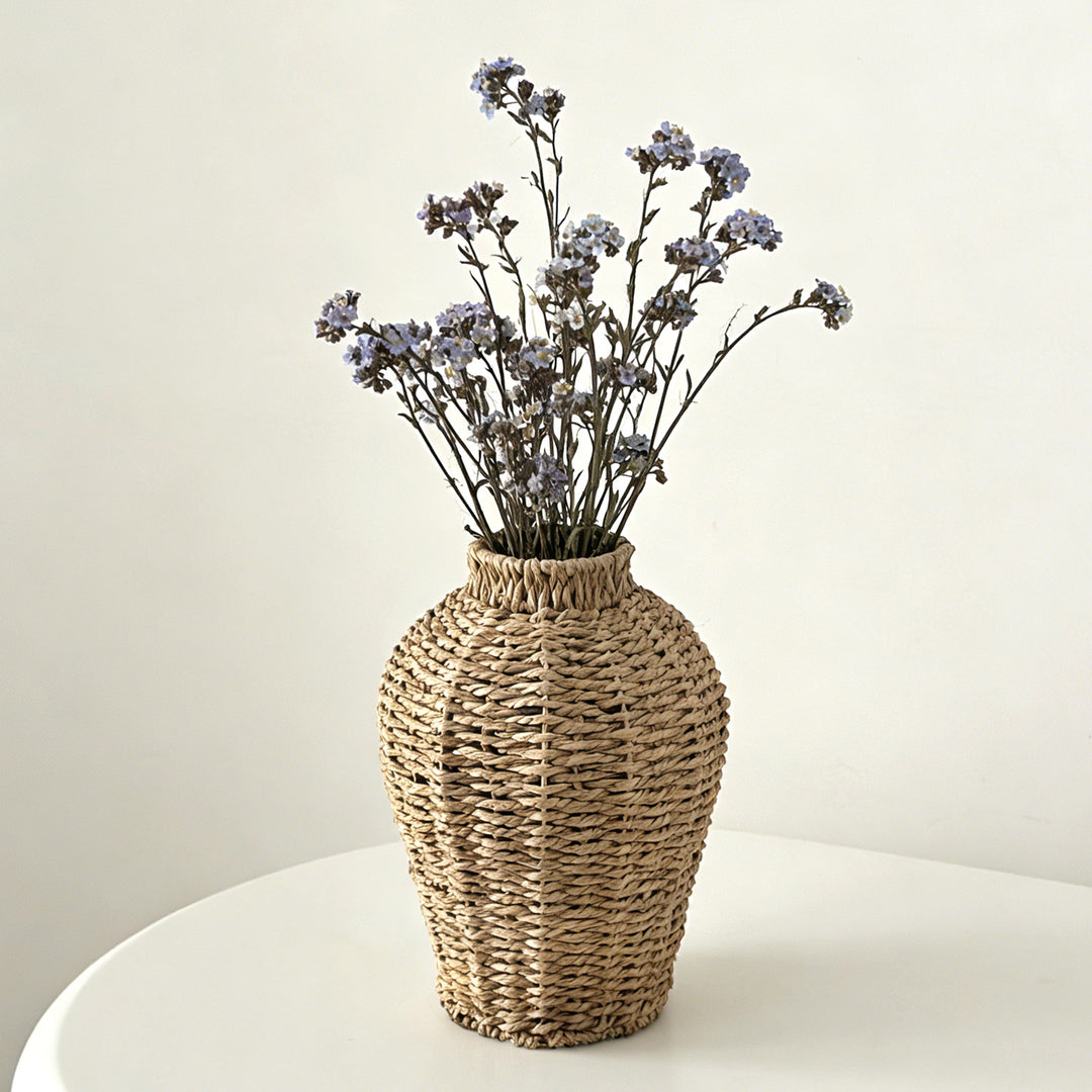Decorative basket vase made of woven natural material Stornfield