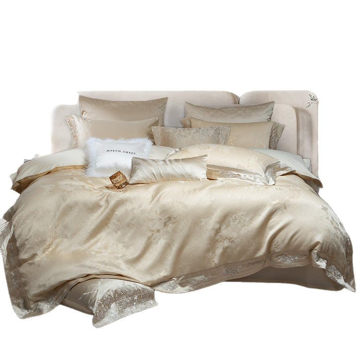 Luxury Jacquard Satin Duvet Cover and Pillow Sham Bedding Set with Embroidered Border