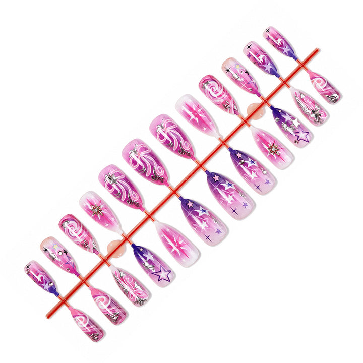 Artistic Press-On Nail Set with Star and Whimsical Patterns Stornfield