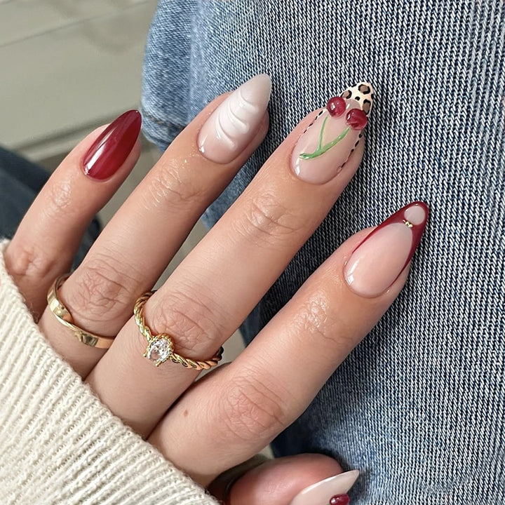 Creative nail design with stylish floral and leopard pattern Stornfield