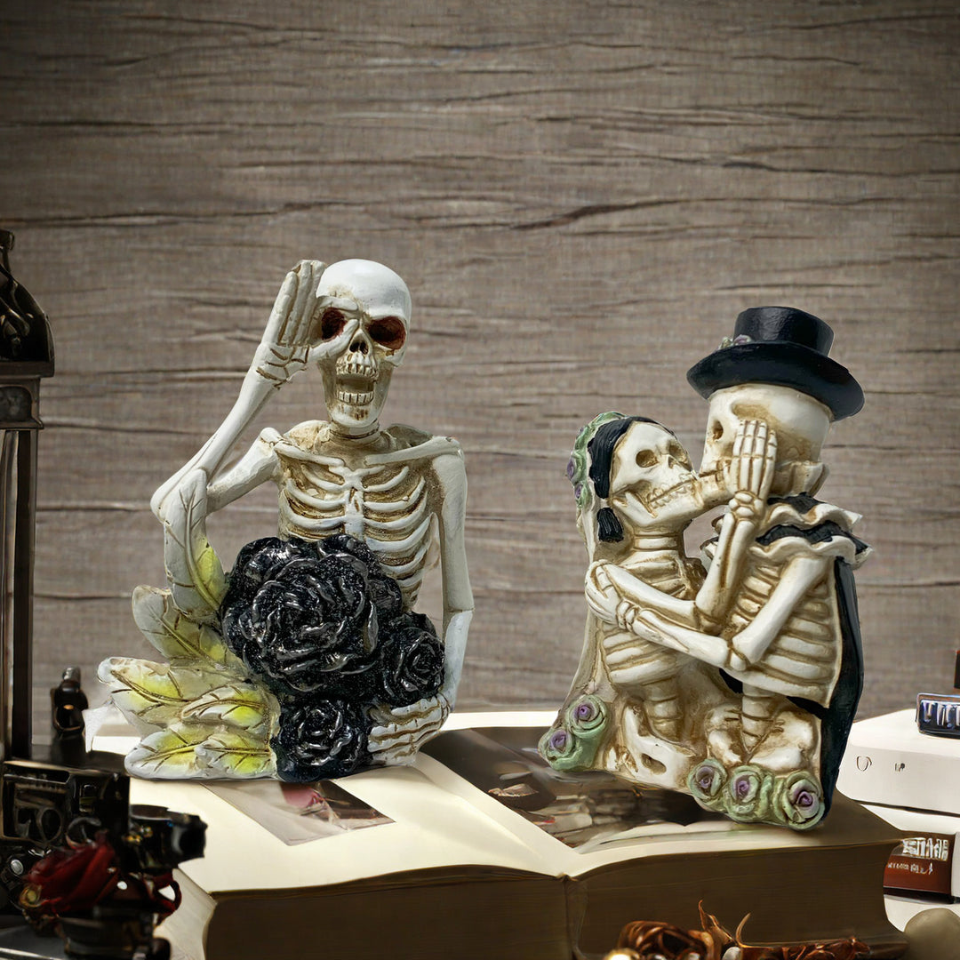 Stylish skeleton figure with top hat and black rose Stornfield