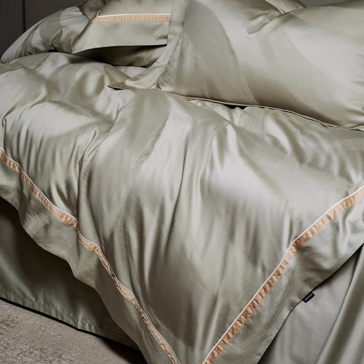 Cotton-Sateen Duvet Cover Set with Contrast Piped Border and Subtle Jacquard Motif