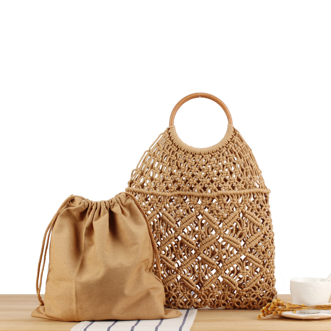 Macrame Tote Bag with Wooden Handle Stornfield