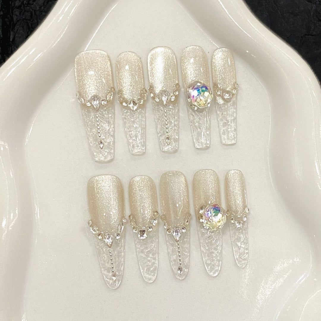 Decorative Press-On Nail Art Set with Crystal Embellishments