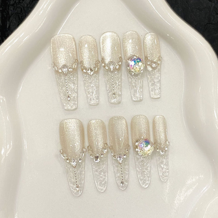 Decorative Press-On Nail Art Set with Crystal Embellishments