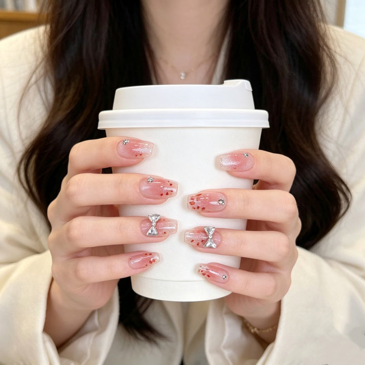 Elegant Press-On Nail Art Set with Rhinestone Accents Stornfield