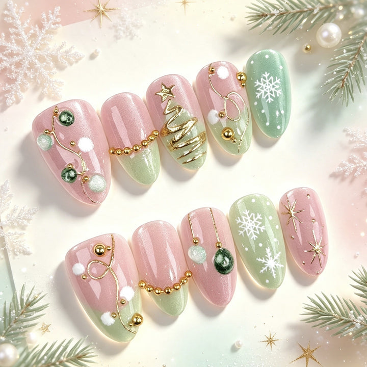 Decorative Press-On Nail Art Set with Holiday Design