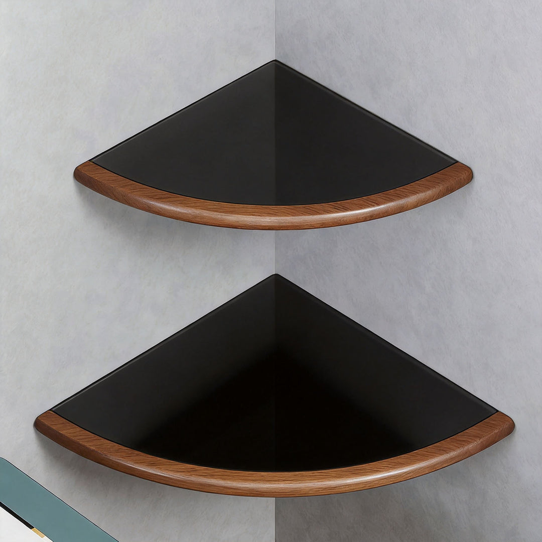 Quarter-Round Floating Corner Shelf Solid Wood Grain Wall-Mounted Display