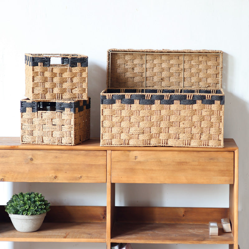 Square storage basket made of natural material Stornfield