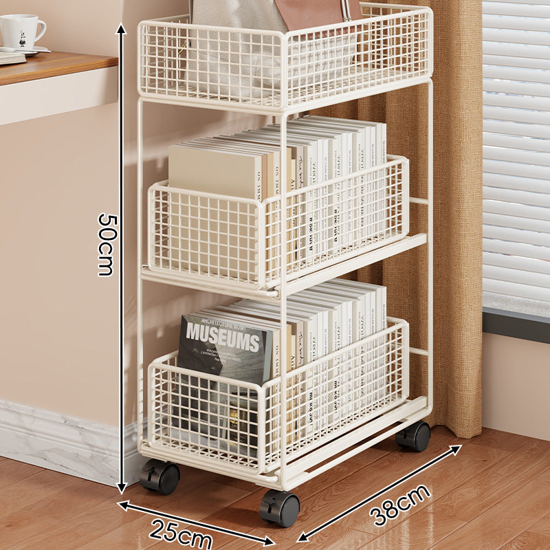 Compact Two-Tier Rolling Metal Mesh Storage Trolley with Locking Swivel Casters