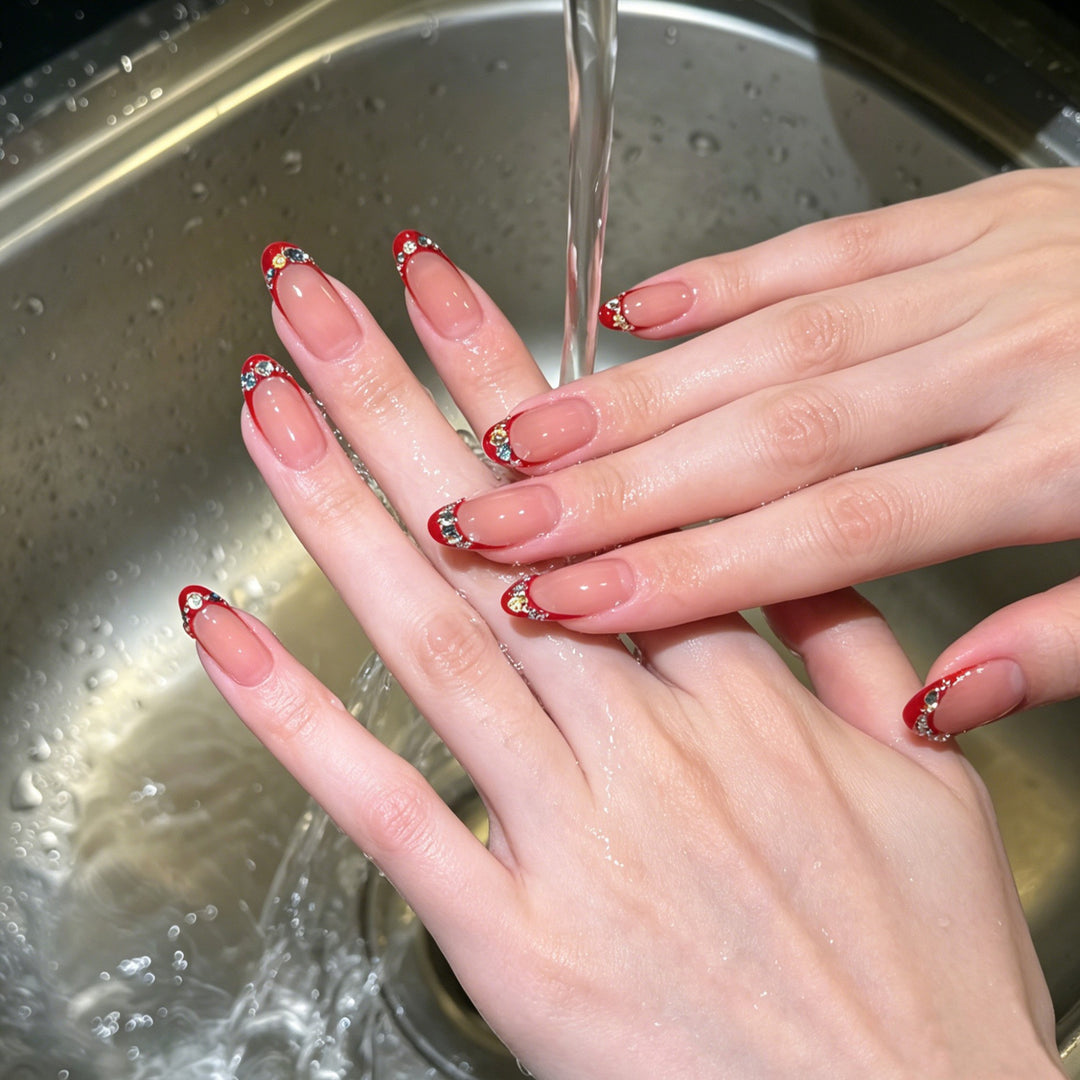 Elegant Decorative Press-On Nail Set with Gemstone Accents Stornfield