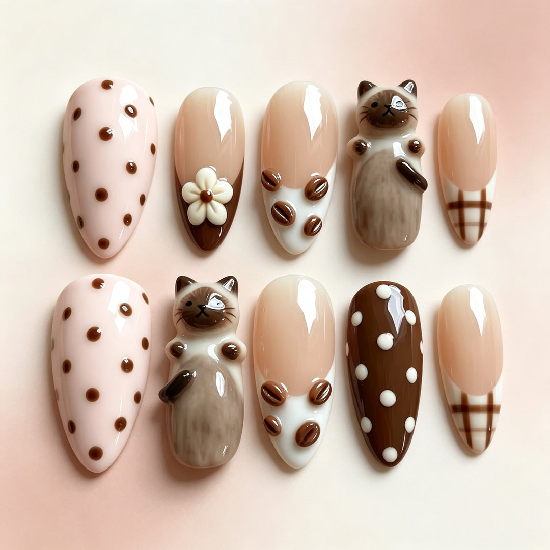 Creative Cat-Themed Press-On Nail Art Set Stornfield
