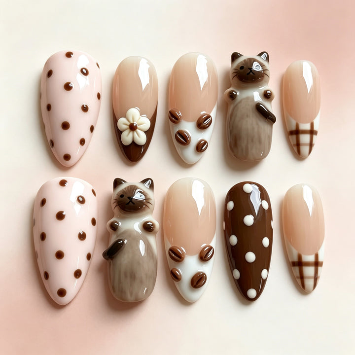 Creative Cat-Themed Press-On Nail Art Set Stornfield