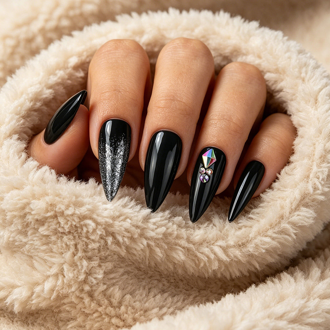 Stiletto Press-On Nail Set with Glitter and Gem Accents Stornfield
