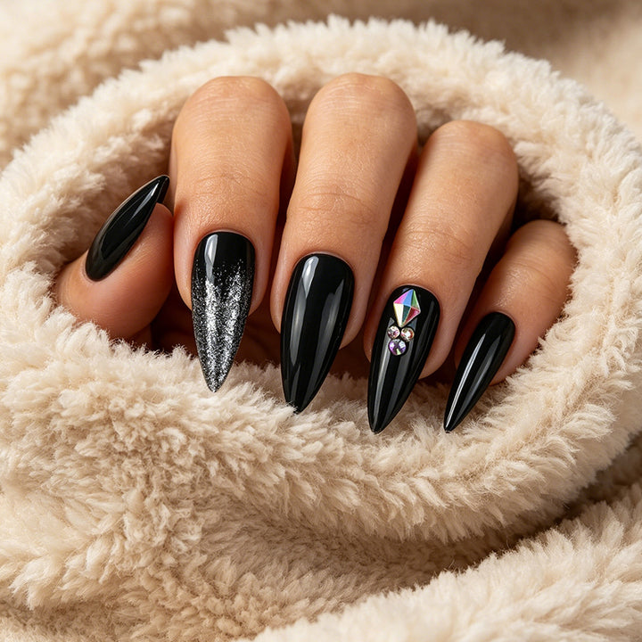 Stiletto Press-On Nail Set with Glitter and Gem Accents Stornfield