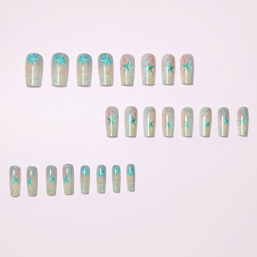 Glittering artificial nails with maritime star motif Stornfield