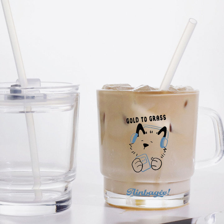 Ladies funny tea glass cup with artistic cat design Stornfield