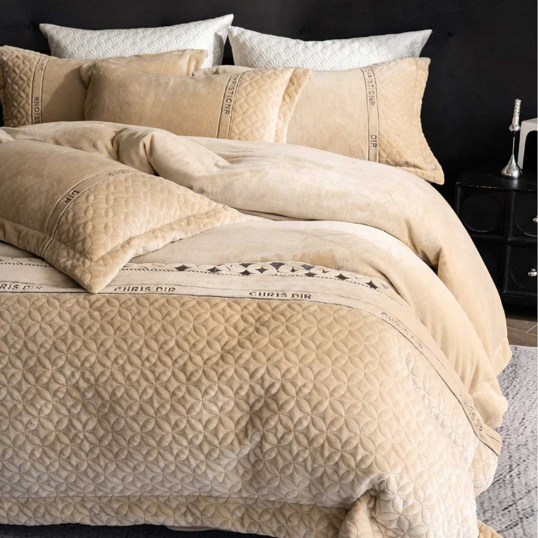 Plush Quilted Velvet Luxury Duvet Cover Set with Decorative Shams