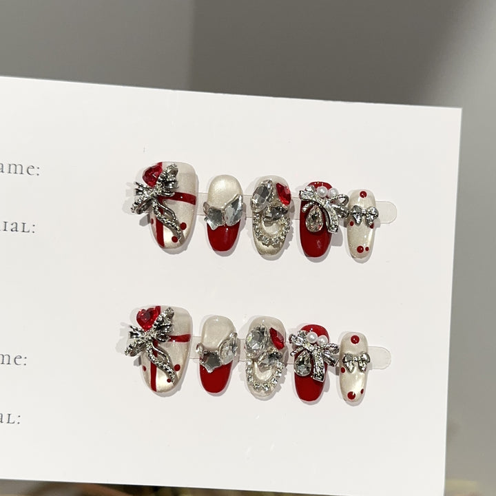 Festive Rhinestone-Embellished Press-On Nail Set