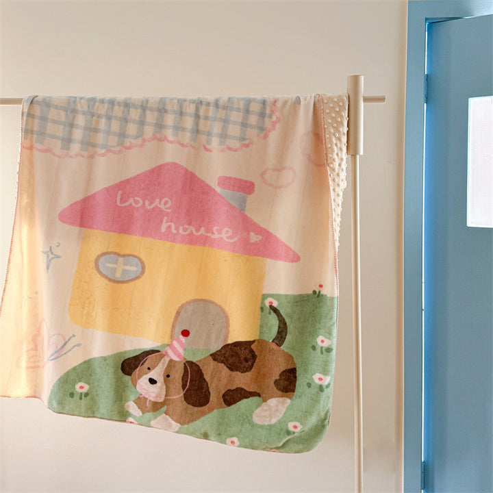 Reversible Plush Sherpa Throw Blanket with Cartoon Cat Design