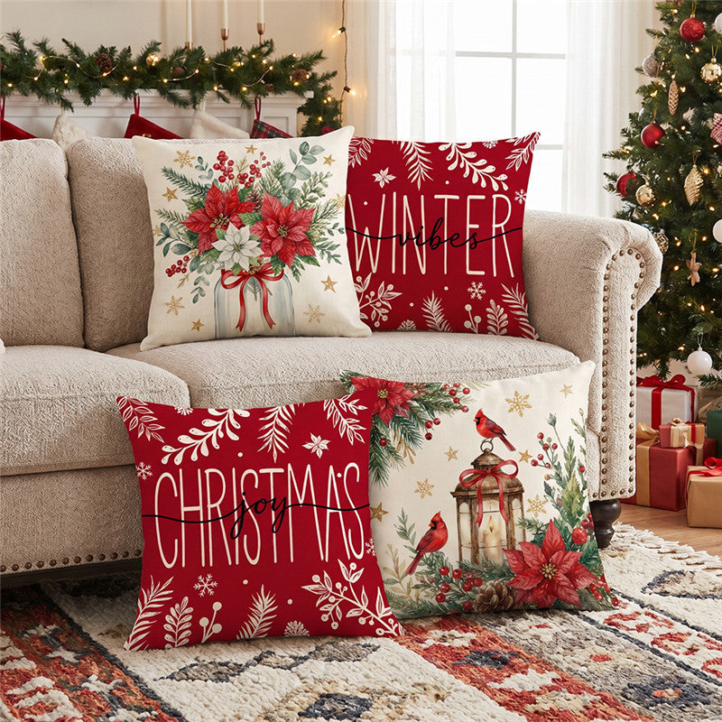 Holiday Winter Vibes Cotton-Linen Square Throw Pillow Cover with Hidden Zipper